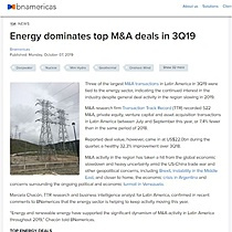 Energy dominates top M&A deals in 3Q19
